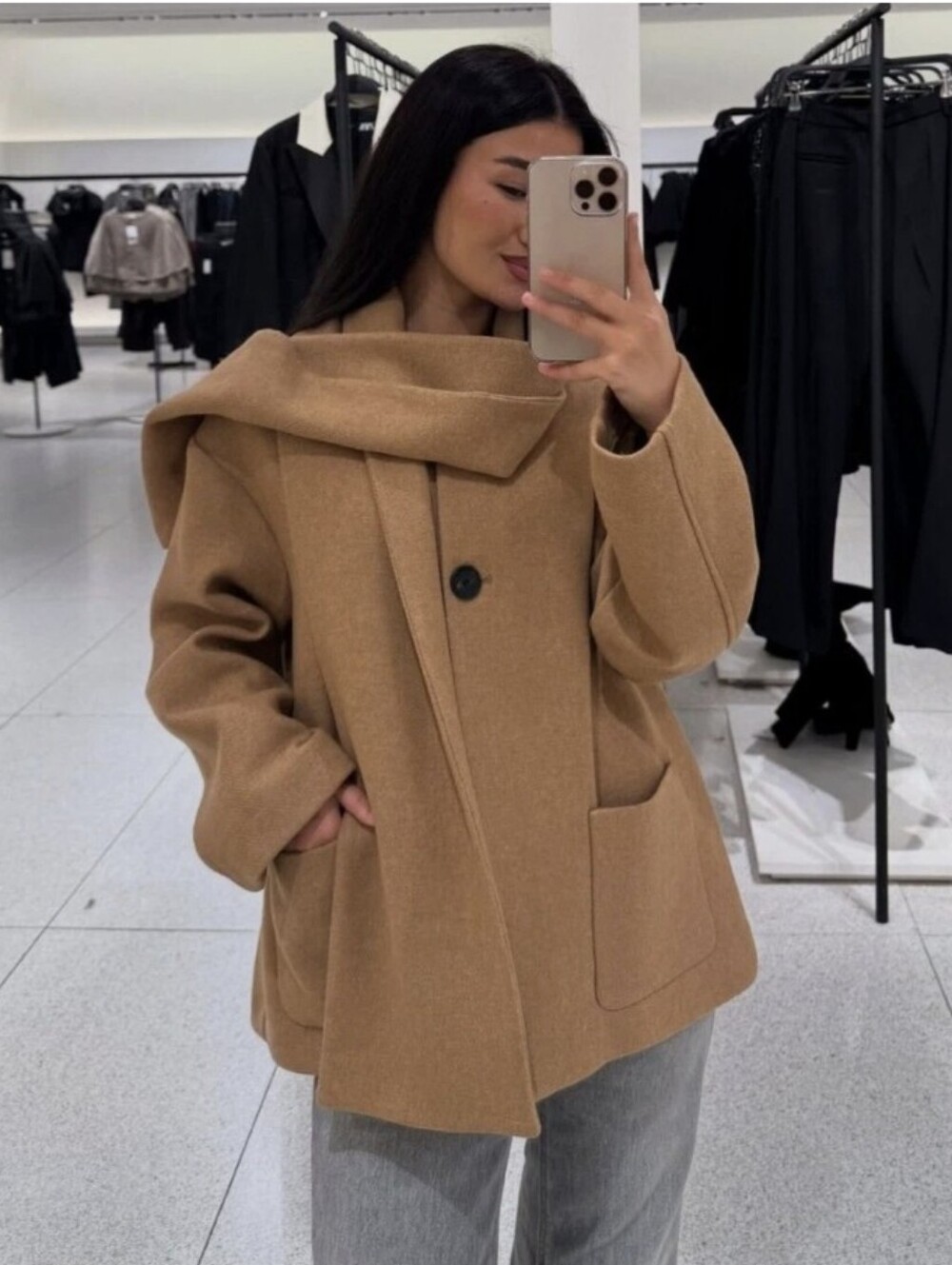 ZARA WOOL BLEND SCARF COAT SIZE XS